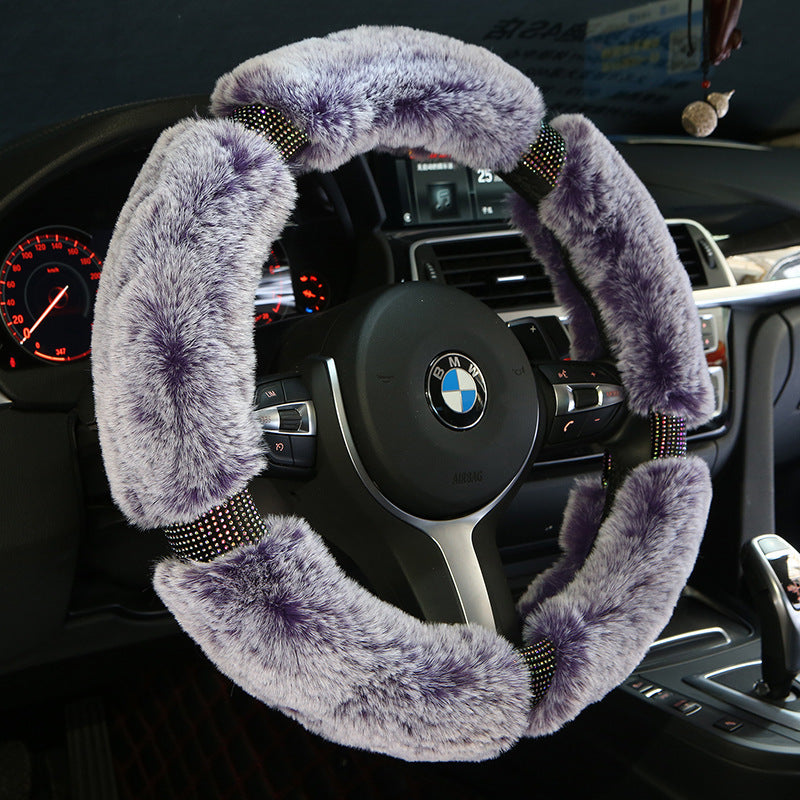 Flag Village Auto Tools Car Steering Wheel Cover Winter Plush Steering Wheel Cover Korea Diamond Fashion Cute Handle Cover Car Accessories