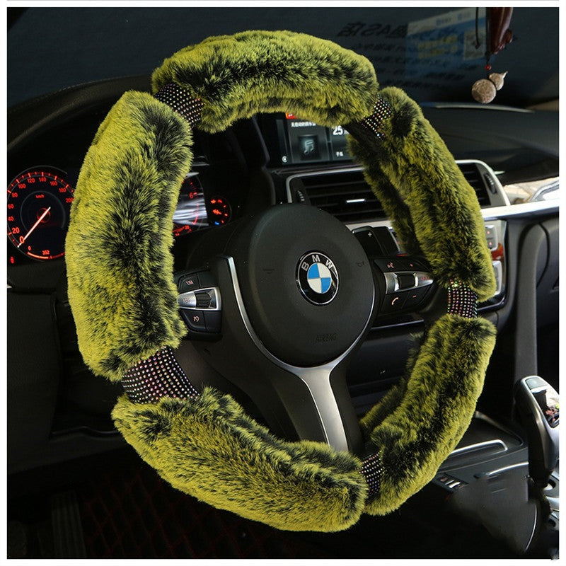 Flag Village Auto Tools Car Steering Wheel Cover Winter Plush Steering Wheel Cover Korea Diamond Fashion Cute Handle Cover Car Accessories