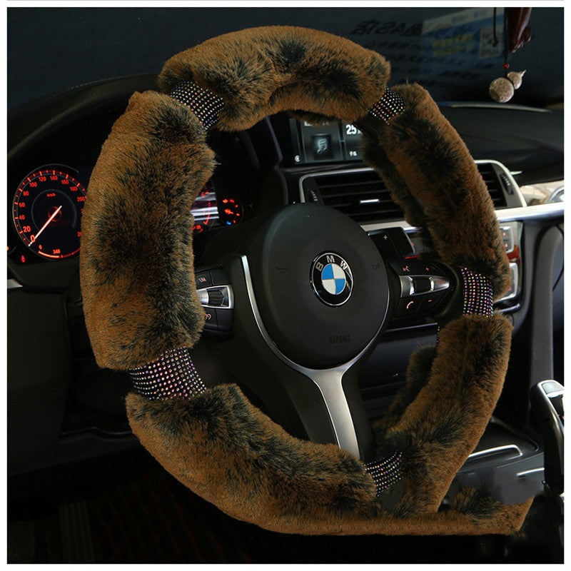Flag Village Auto Tools Car Steering Wheel Cover Winter Plush Steering Wheel Cover Korea Diamond Fashion Cute Handle Cover Car Accessories