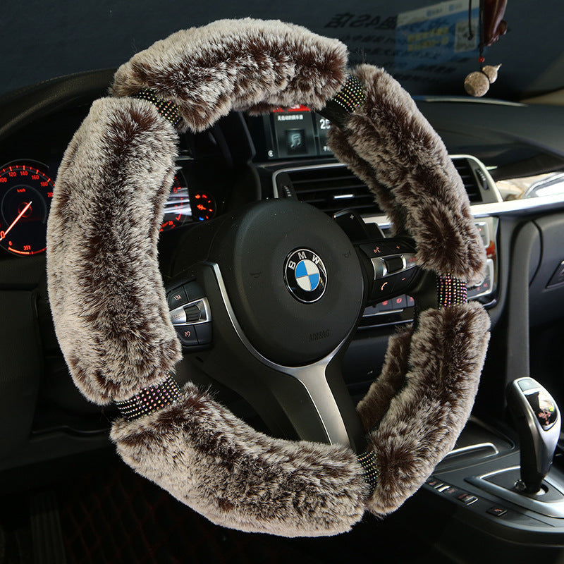 Flag Village Auto Tools Car Steering Wheel Cover Winter Plush Steering Wheel Cover Korea Diamond Fashion Cute Handle Cover Car Accessories