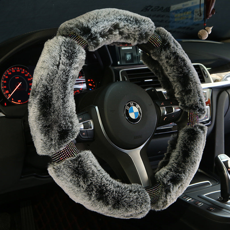 Flag Village Auto Tools Car Steering Wheel Cover Winter Plush Steering Wheel Cover Korea Diamond Fashion Cute Handle Cover Car Accessories