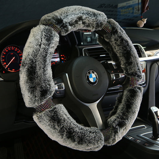 Flag Village Auto Tools Car Steering Wheel Cover Winter Plush Steering Wheel Cover Korea Diamond Fashion Cute Handle Cover Car Accessories