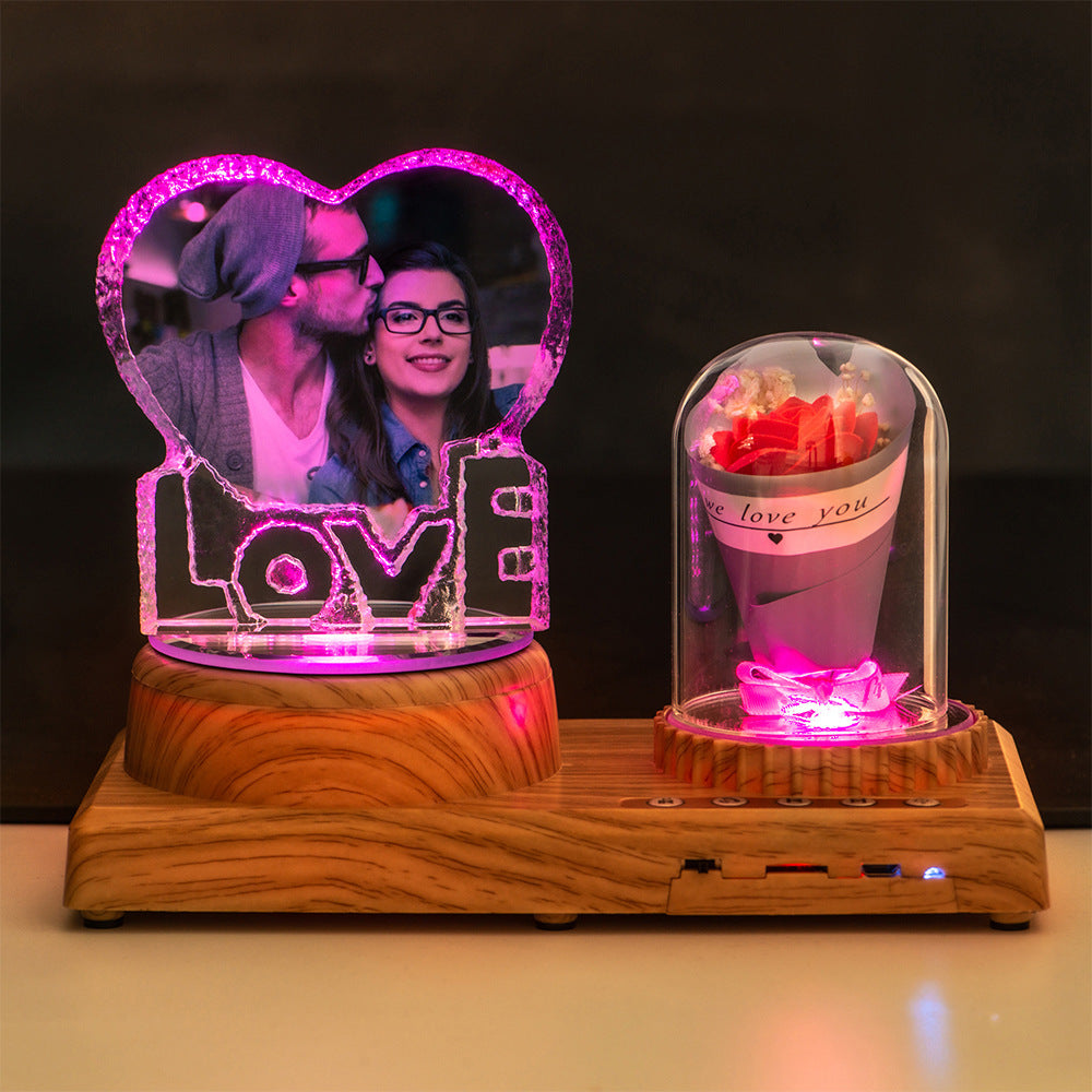 Flag Village Personalized Photo Night Light Bluetooth Music Gift Box 3D Crystal Inner Carving Gift