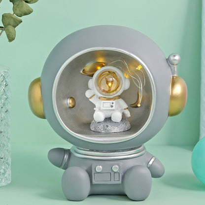 Flag Village Astronaut Creative Night Light Piggy Bank Resin Decor Cute Character Model Nordic Home Decor Living Room Desk Decoration Gifts