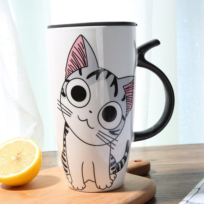 Flag Village Cute Cat Ceramics Coffee Mug With Lid Large Capacity 600ml Animal Mugs Creative Drinkware Coffee Tea Cups Novelty Gifts Milk Cup