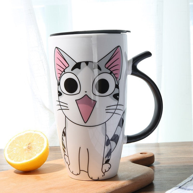 Flag Village Cute Cat Ceramics Coffee Mug With Lid Large Capacity 600ml Animal Mugs Creative Drinkware Coffee Tea Cups Novelty Gifts Milk Cup
