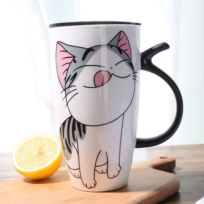 Flag Village Cute Cat Ceramics Coffee Mug With Lid Large Capacity 600ml Animal Mugs Creative Drinkware Coffee Tea Cups Novelty Gifts Milk Cup