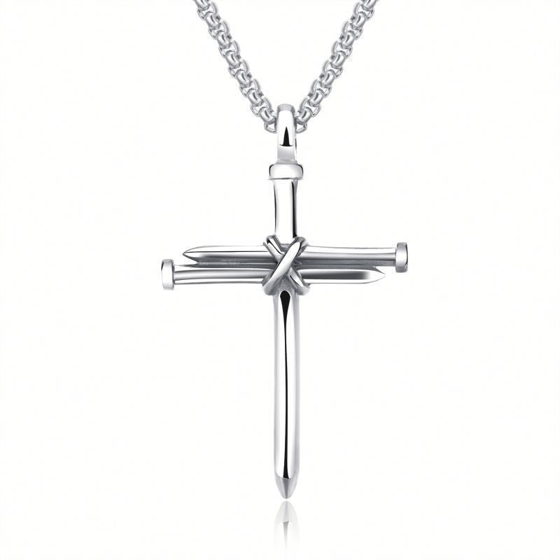 Flag Village Steel Gold Black Color Fashion Mens Iron Nail Cross Pendant Necklace Stainless Steel 3mm Round Box Chain Jewelry Gift For Men