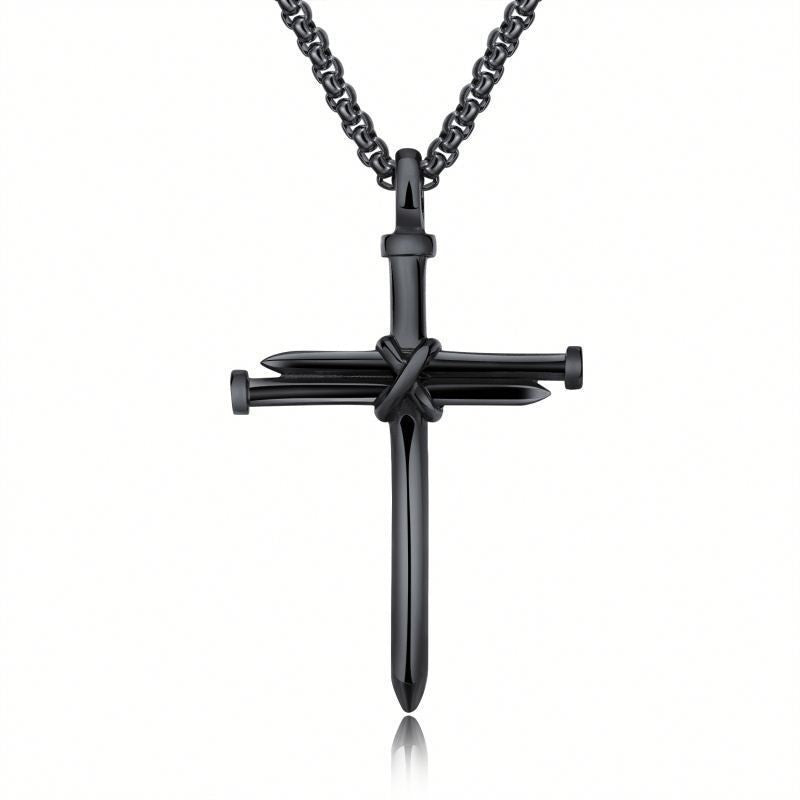 Flag Village Steel Gold Black Color Fashion Mens Iron Nail Cross Pendant Necklace Stainless Steel 3mm Round Box Chain Jewelry Gift For Men