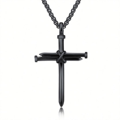 Flag Village Steel Gold Black Color Fashion Mens Iron Nail Cross Pendant Necklace Stainless Steel 3mm Round Box Chain Jewelry Gift For Men