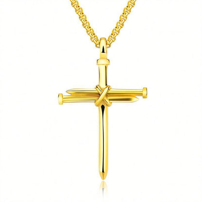 Flag Village Steel Gold Black Color Fashion Mens Iron Nail Cross Pendant Necklace Stainless Steel 3mm Round Box Chain Jewelry Gift For Men