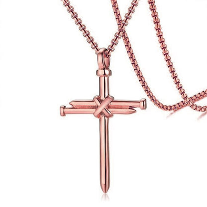 Flag Village Steel Gold Black Color Fashion Mens Iron Nail Cross Pendant Necklace Stainless Steel 3mm Round Box Chain Jewelry Gift For Men