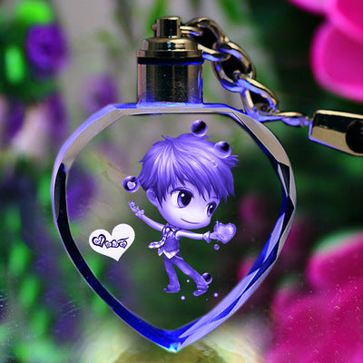Flag Village K9 Crystal Keychain LED Flashing Custom Carve Family Photo Frame Souvenir Gifts Glass Key Chain Ring Jewelry