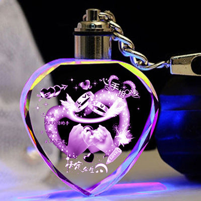 Flag Village K9 Crystal Keychain LED Flashing Custom Carve Family Photo Frame Souvenir Gifts Glass Key Chain Ring Jewelry