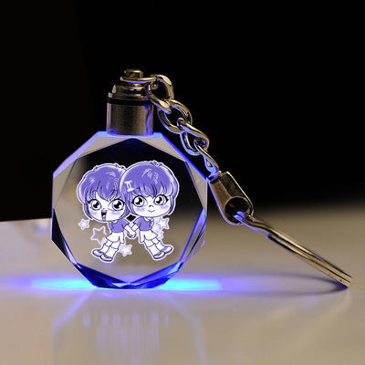 Flag Village K9 Crystal Keychain LED Flashing Custom Carve Family Photo Frame Souvenir Gifts Glass Key Chain Ring Jewelry
