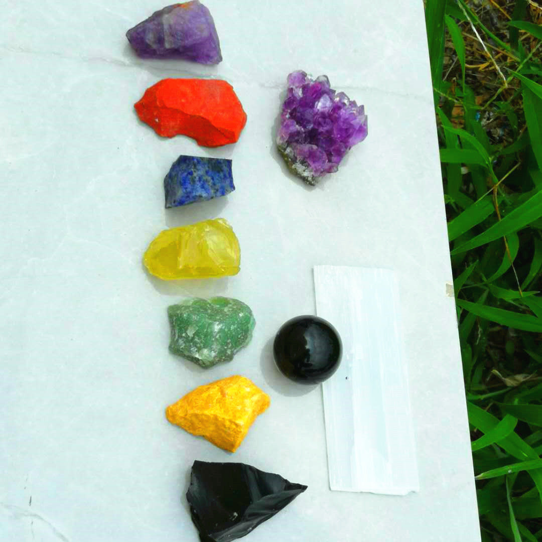 Flag Village Cross-Border Exclusively For Amazon Hot Selling Natural Crystal Rough Stone Set, Yoga Energy Seven Chakra Stone Gift Box Wholesale