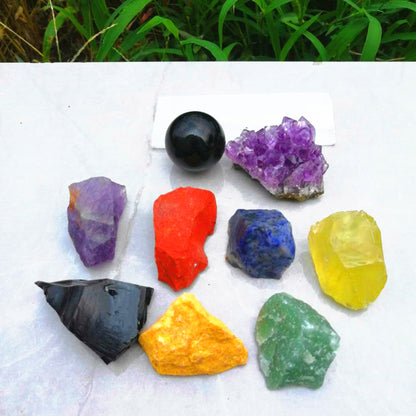 Flag Village Cross-Border Exclusively For Amazon Hot Selling Natural Crystal Rough Stone Set, Yoga Energy Seven Chakra Stone Gift Box Wholesale