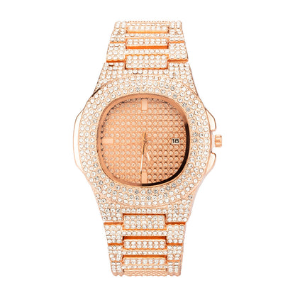 Flag Village Watch Full Diamond Exaggerated Stainless Steel Women'S Suit Combination Gift Box Watch