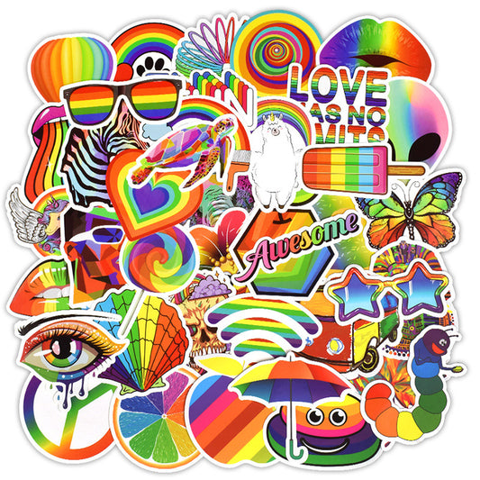 Flag Village Auto Tools 50 Rainbow Stickers, Body Stickers, Amazon Explosive Laptop Stickers