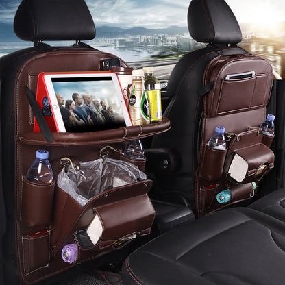 Flag Village Auto Tools PU Leather Car Storage Bag Multifunction Seat Back Tray Hanging Bag Waterproof Car Organizer Automotive Interior Accessories