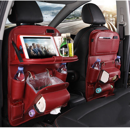 Flag Village Auto Tools PU Leather Car Storage Bag Multifunction Seat Back Tray Hanging Bag Waterproof Car Organizer Automotive Interior Accessories