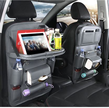 Flag Village Auto Tools PU Leather Car Storage Bag Multifunction Seat Back Tray Hanging Bag Waterproof Car Organizer Automotive Interior Accessories