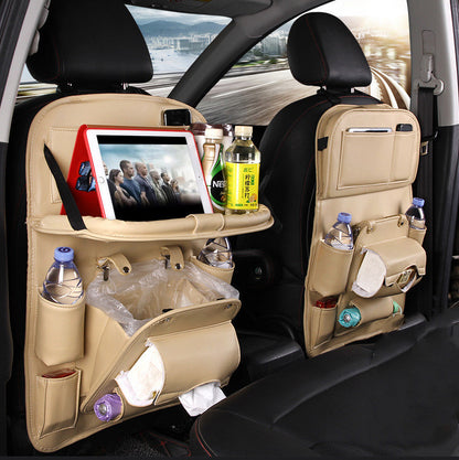 Flag Village Auto Tools PU Leather Car Storage Bag Multifunction Seat Back Tray Hanging Bag Waterproof Car Organizer Automotive Interior Accessories
