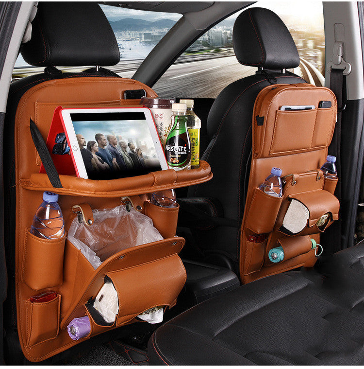 Flag Village Auto Tools PU Leather Car Storage Bag Multifunction Seat Back Tray Hanging Bag Waterproof Car Organizer Automotive Interior Accessories