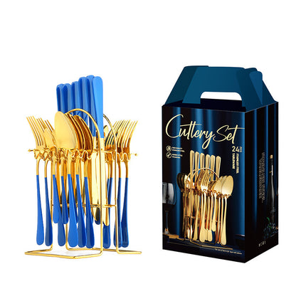 Flag Village Amazon Hot Selling Stainless Steel Spoon Fork 24 Piece Set 1010 Cross-Border New Western Steak Knife, Fork, Spoon Gift Box