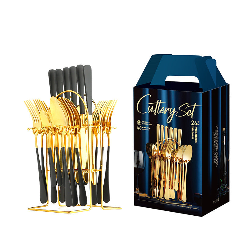 Flag Village Amazon Hot Selling Stainless Steel Spoon Fork 24 Piece Set 1010 Cross-Border New Western Steak Knife, Fork, Spoon Gift Box