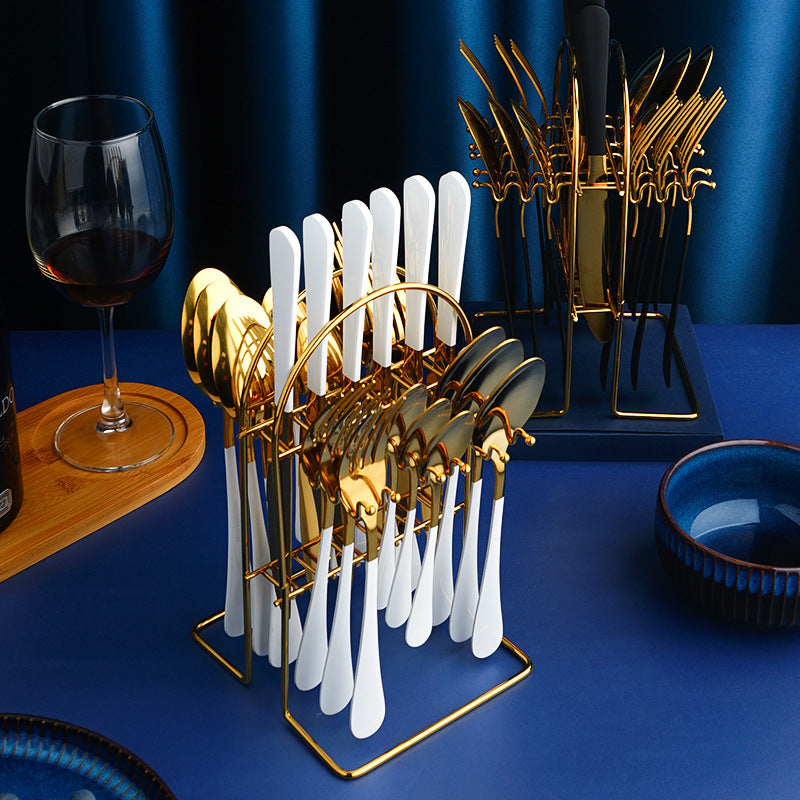 Flag Village Amazon Hot Selling Stainless Steel Spoon Fork 24 Piece Set 1010 Cross-Border New Western Steak Knife, Fork, Spoon Gift Box