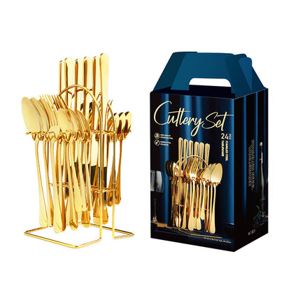 Flag Village Amazon Hot Selling Stainless Steel Spoon Fork 24 Piece Set 1010 Cross-Border New Western Steak Knife, Fork, Spoon Gift Box