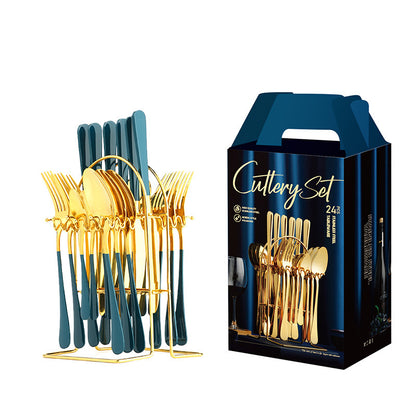 Flag Village Amazon Hot Selling Stainless Steel Spoon Fork 24 Piece Set 1010 Cross-Border New Western Steak Knife, Fork, Spoon Gift Box