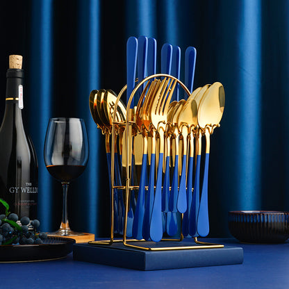 Flag Village Amazon Hot Selling Stainless Steel Spoon Fork 24 Piece Set 1010 Cross-Border New Western Steak Knife, Fork, Spoon Gift Box