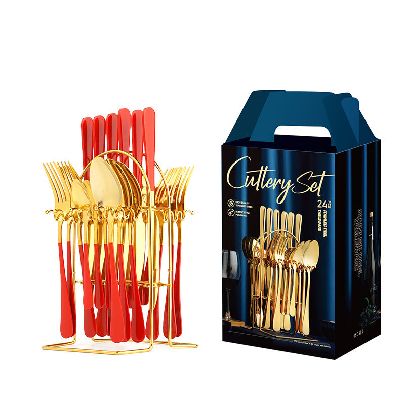 Flag Village Amazon Hot Selling Stainless Steel Spoon Fork 24 Piece Set 1010 Cross-Border New Western Steak Knife, Fork, Spoon Gift Box