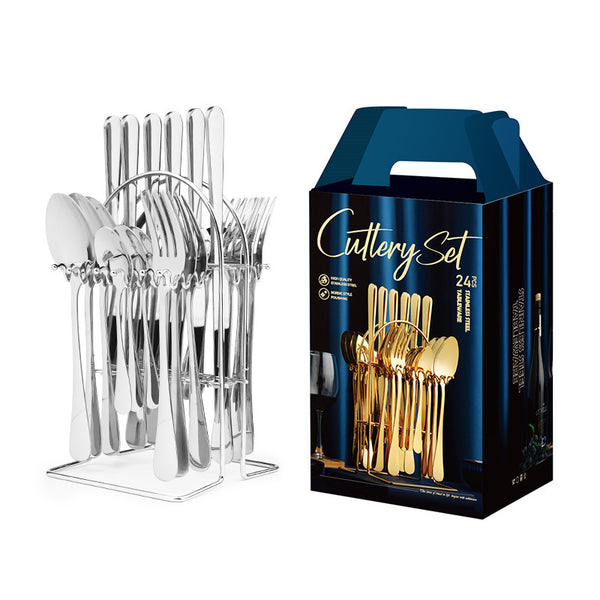 Flag Village Amazon Hot Selling Stainless Steel Spoon Fork 24 Piece Set 1010 Cross-Border New Western Steak Knife, Fork, Spoon Gift Box