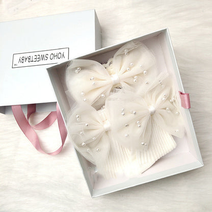 Flag Village Children's Princess Pearl Lace Hair Tie Socks Gift Box Full Moon One Year Old Newborn Hand Gift Set