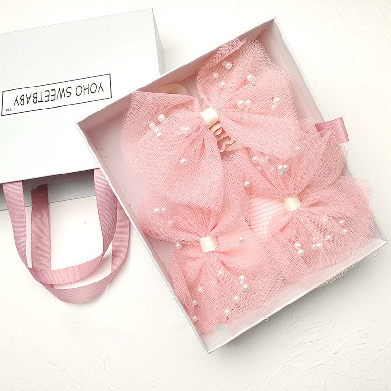 Flag Village Children's Princess Pearl Lace Hair Tie Socks Gift Box Full Moon One Year Old Newborn Hand Gift Set