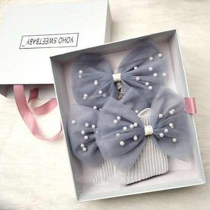 Flag Village Children's Princess Pearl Lace Hair Tie Socks Gift Box Full Moon One Year Old Newborn Hand Gift Set