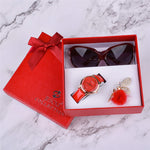Flag Village Women Watches Leather Quartz Wristwatch Sunglasses Corsage 3 Pcs Girl Christmas Gift New Year Gift Ladies Gift Box