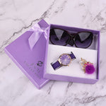 Flag Village Women Watches Leather Quartz Wristwatch Sunglasses Corsage 3 Pcs Girl Christmas Gift New Year Gift Ladies Gift Box