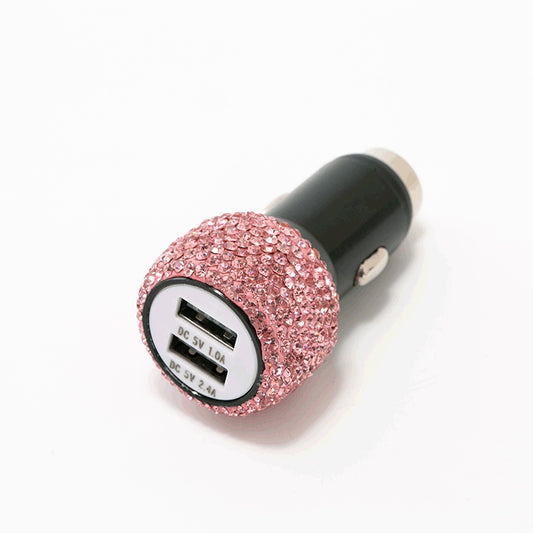 Flag Village Auto Tools 2.4A Dual Port Car Mobile Phone Charger With One For Two Diamond-Inlaid Dual Usb Car Charger Travel Car Charging Head