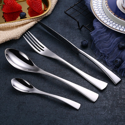 Flag Village 4PCS Set Black Stainless Steel Cutlery Korean Dinnerware Set Gifts Mirror Polishing Silverware Sets Scoop Knife and Fork Sets