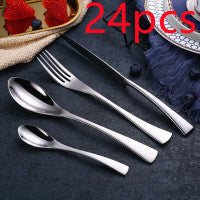 Flag Village 4PCS Set Black Stainless Steel Cutlery Korean Dinnerware Set Gifts Mirror Polishing Silverware Sets Scoop Knife and Fork Sets