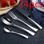 Flag Village 4PCS Set Black Stainless Steel Cutlery Korean Dinnerware Set Gifts Mirror Polishing Silverware Sets Scoop Knife and Fork Sets