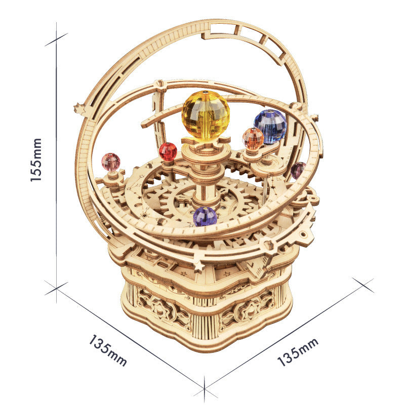 Flag Village Rotatable DIY 3D Starry Night Wooden Model Building Kits Assembly Music Box Toy Gift