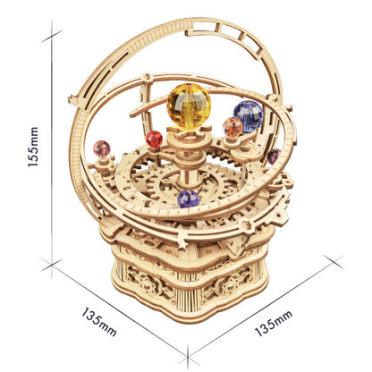 Flag Village Rotatable DIY 3D Starry Night Wooden Model Building Kits Assembly Music Box Toy Gift