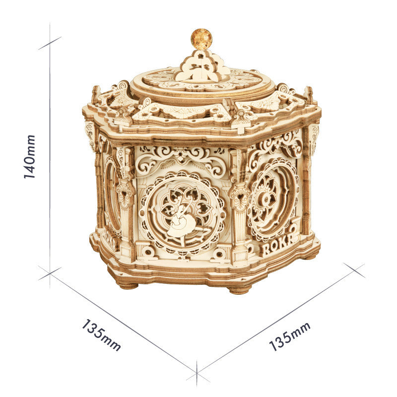 Flag Village Rotatable DIY 3D Starry Night Wooden Model Building Kits Assembly Music Box Toy Gift