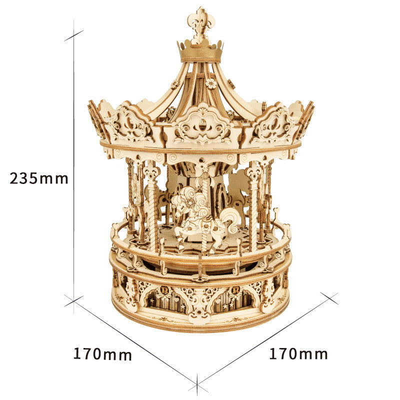 Flag Village Rotatable DIY 3D Starry Night Wooden Model Building Kits Assembly Music Box Toy Gift