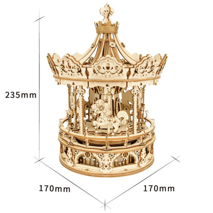 Flag Village Rotatable DIY 3D Starry Night Wooden Model Building Kits Assembly Music Box Toy Gift
